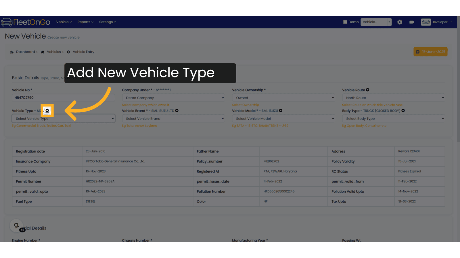 Add new Vehicle Type