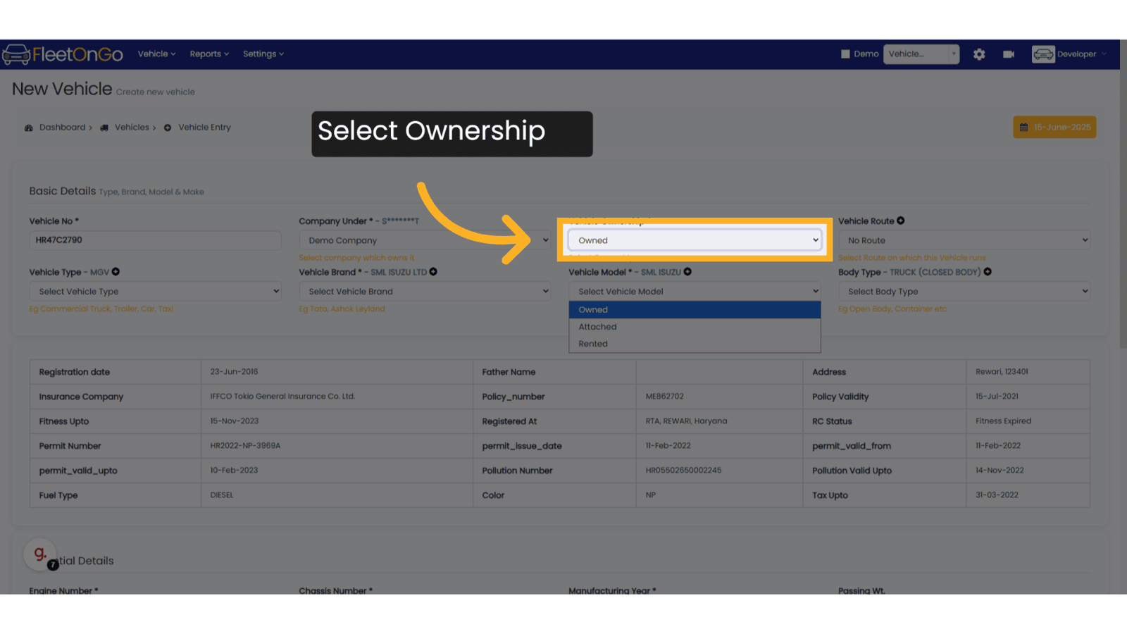 Choose Vehicle Ownership