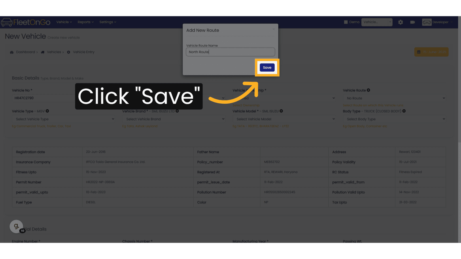 Click 'Save Route'