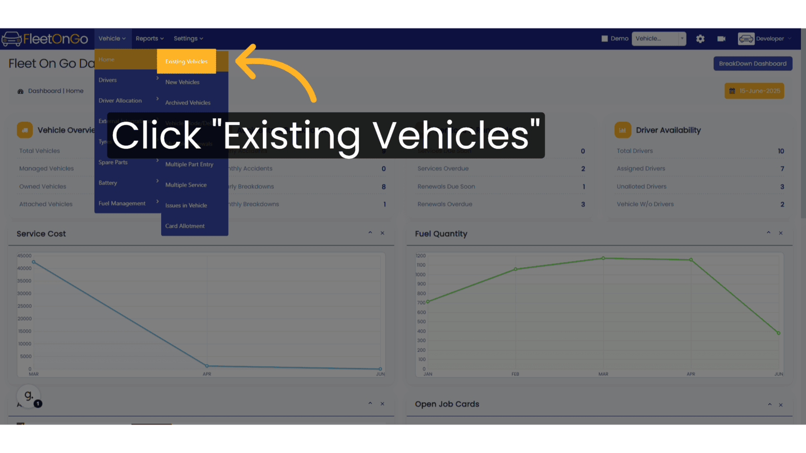 Click 'Existing Vehicles'