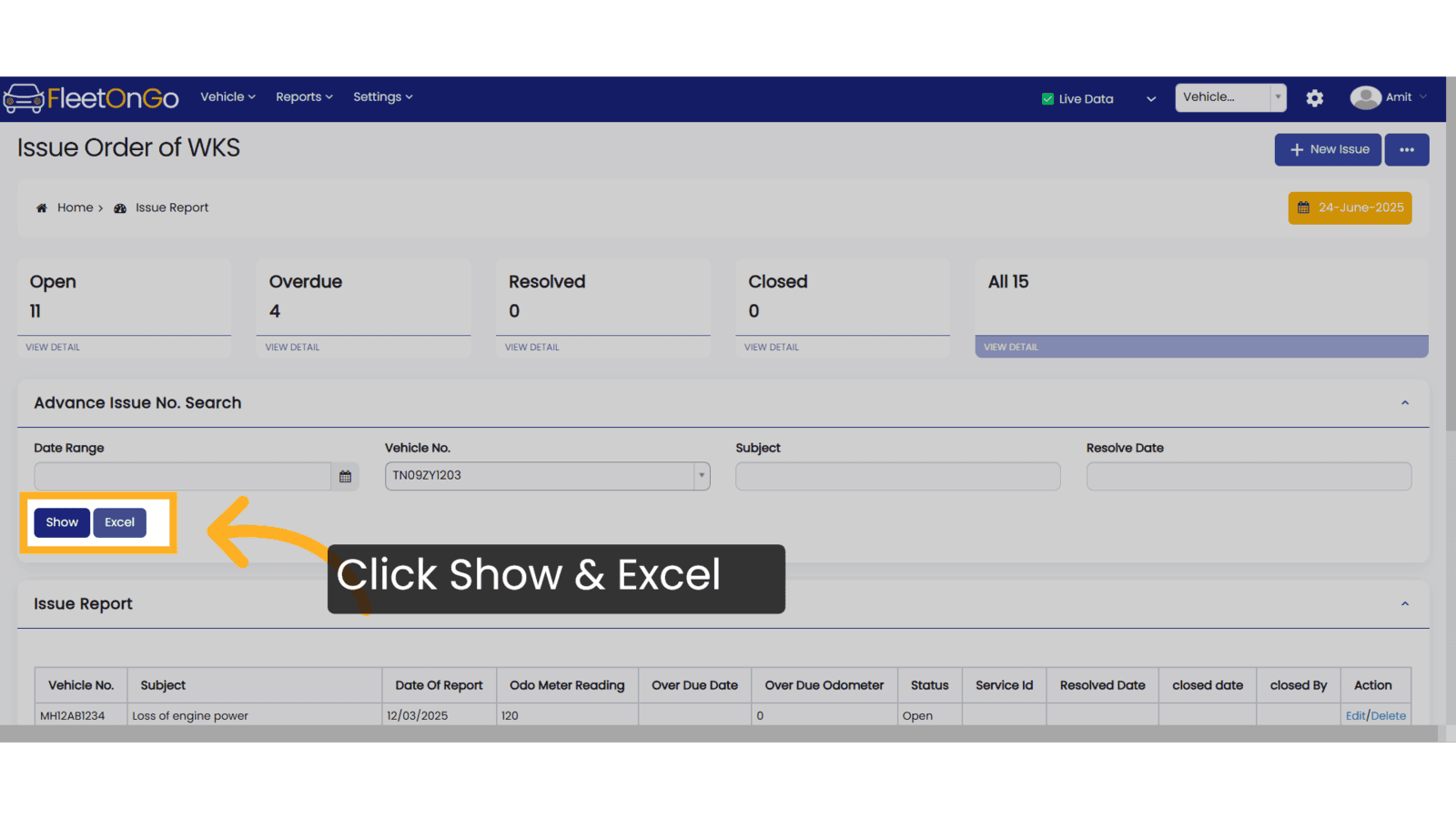 Click Show & excel