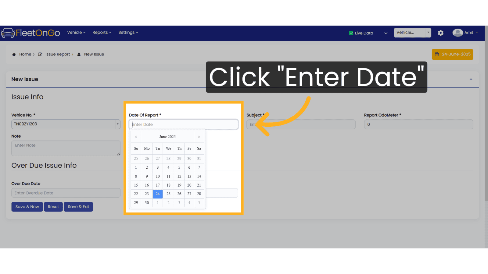 Click 'Enter Date'
