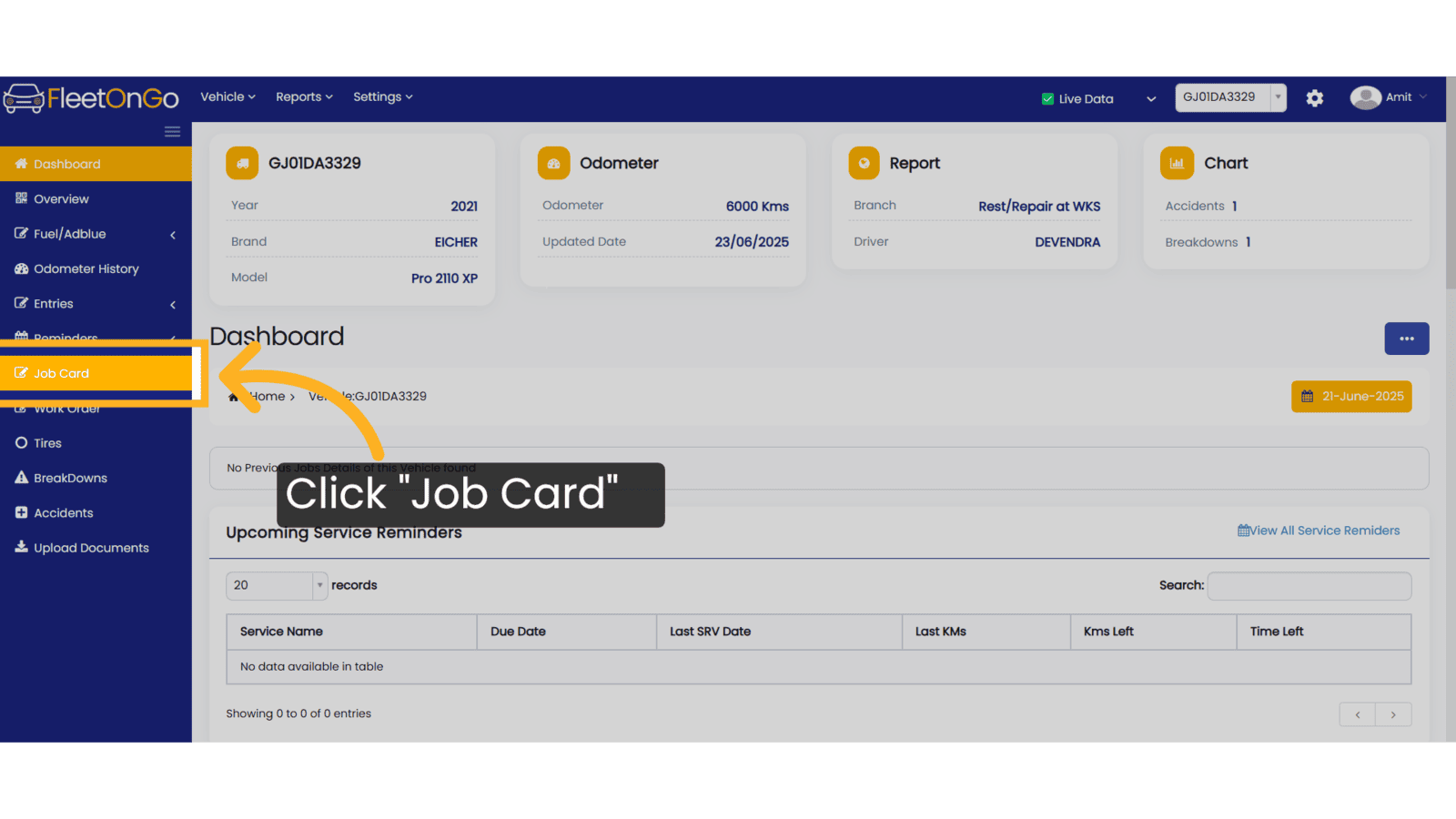 Click 'Job Card'