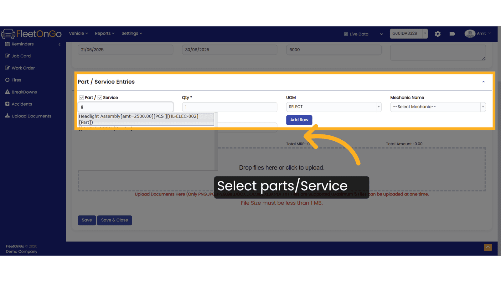 Select parts and service
