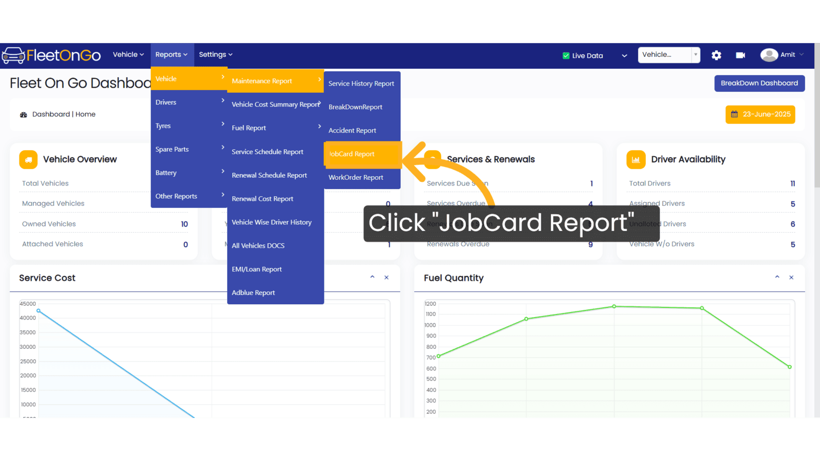 Click 'JobCard Report'
