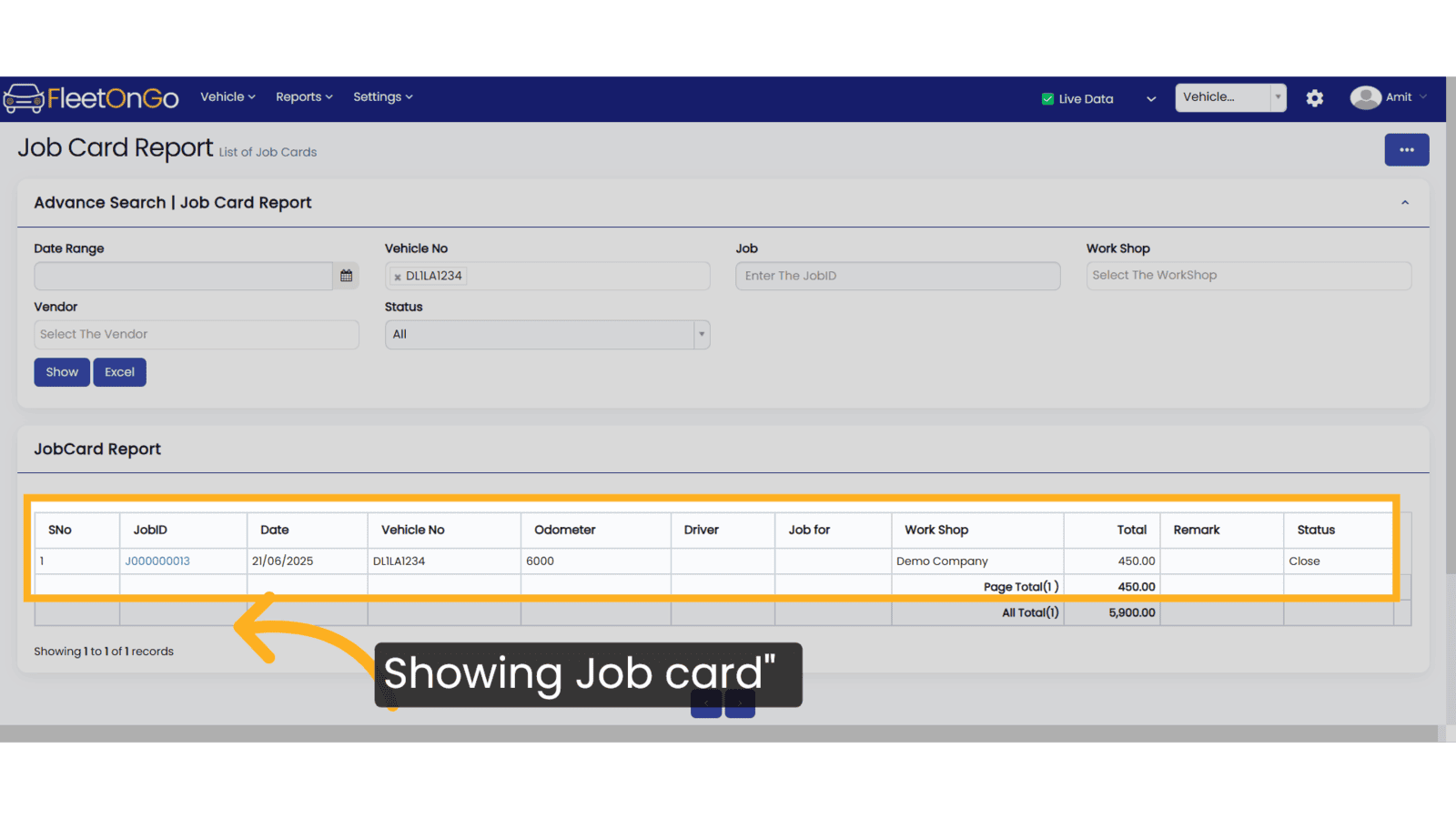 showing job card report