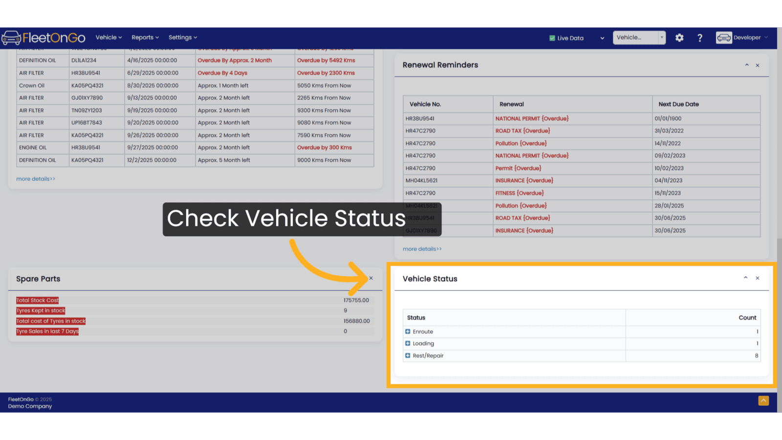 Click 'Vehicle Status'