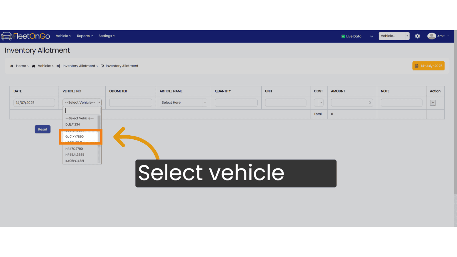 Select Vehicle