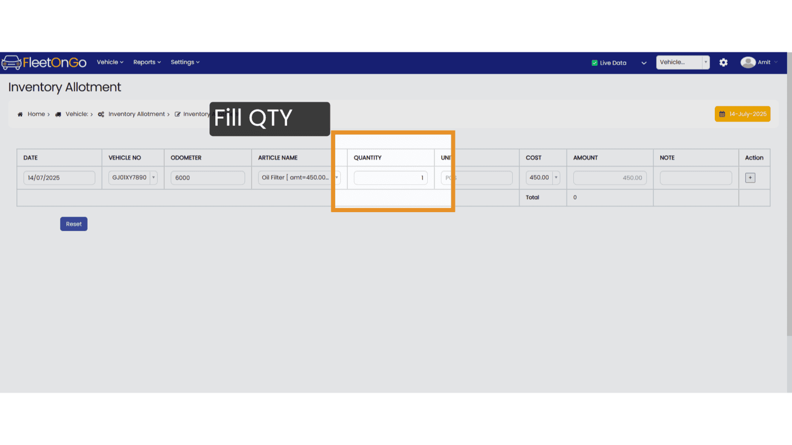 Fill qty