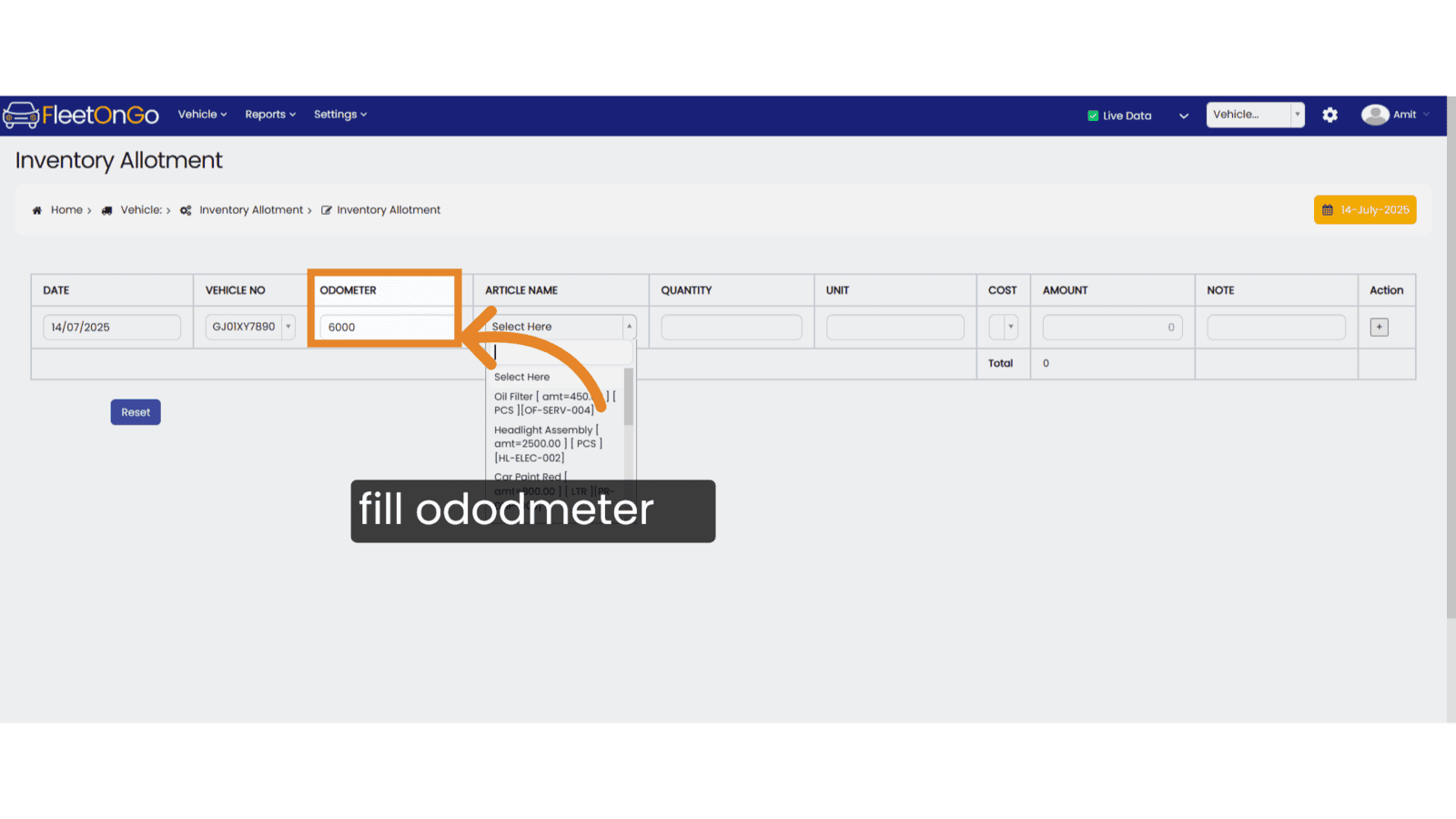 Fill Odometer