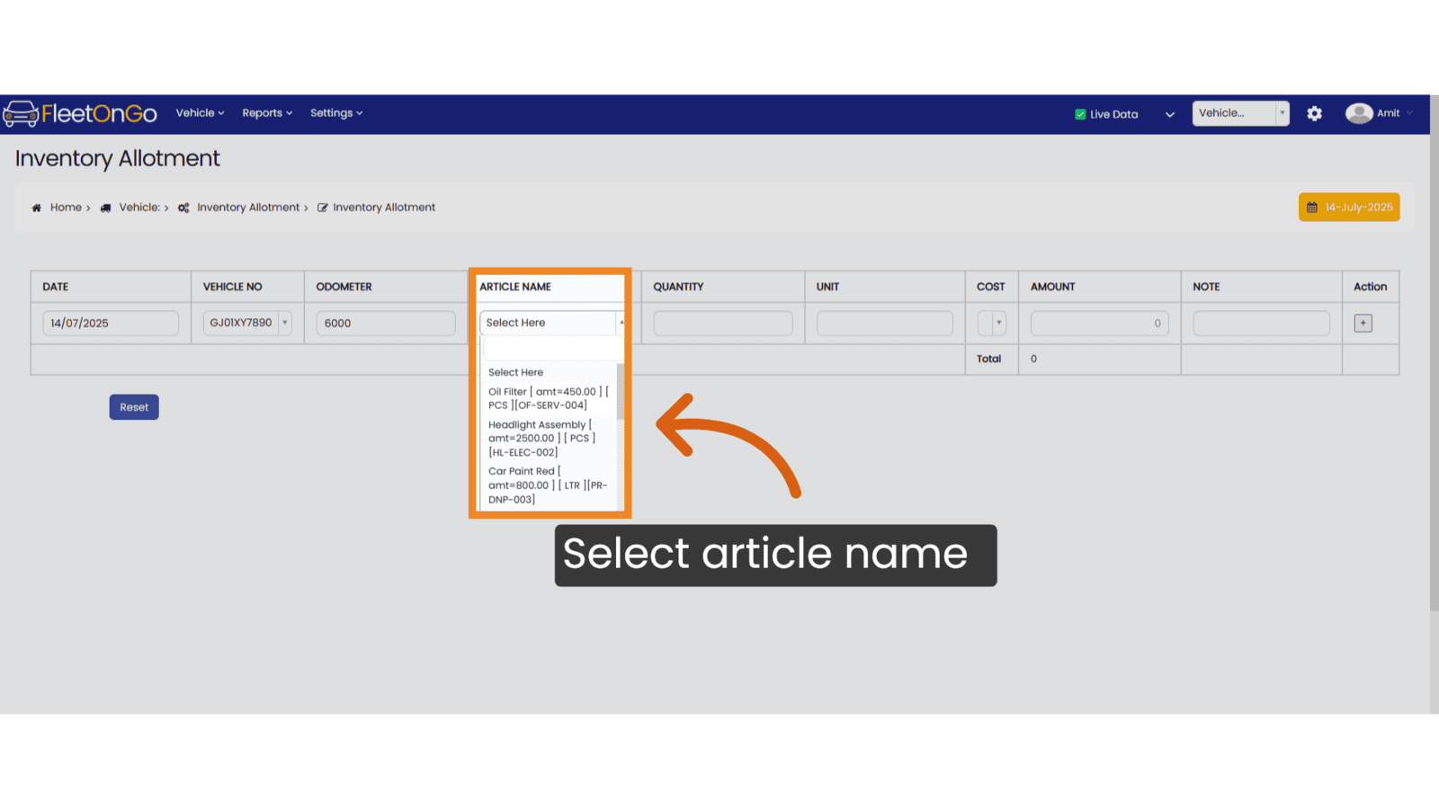 select Article name
