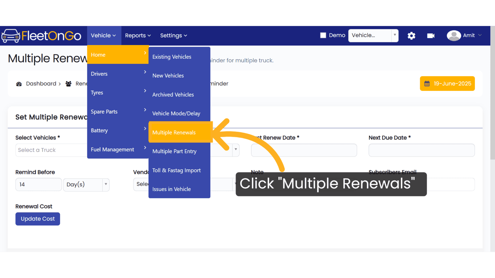 Click 'Multiple Renewals'