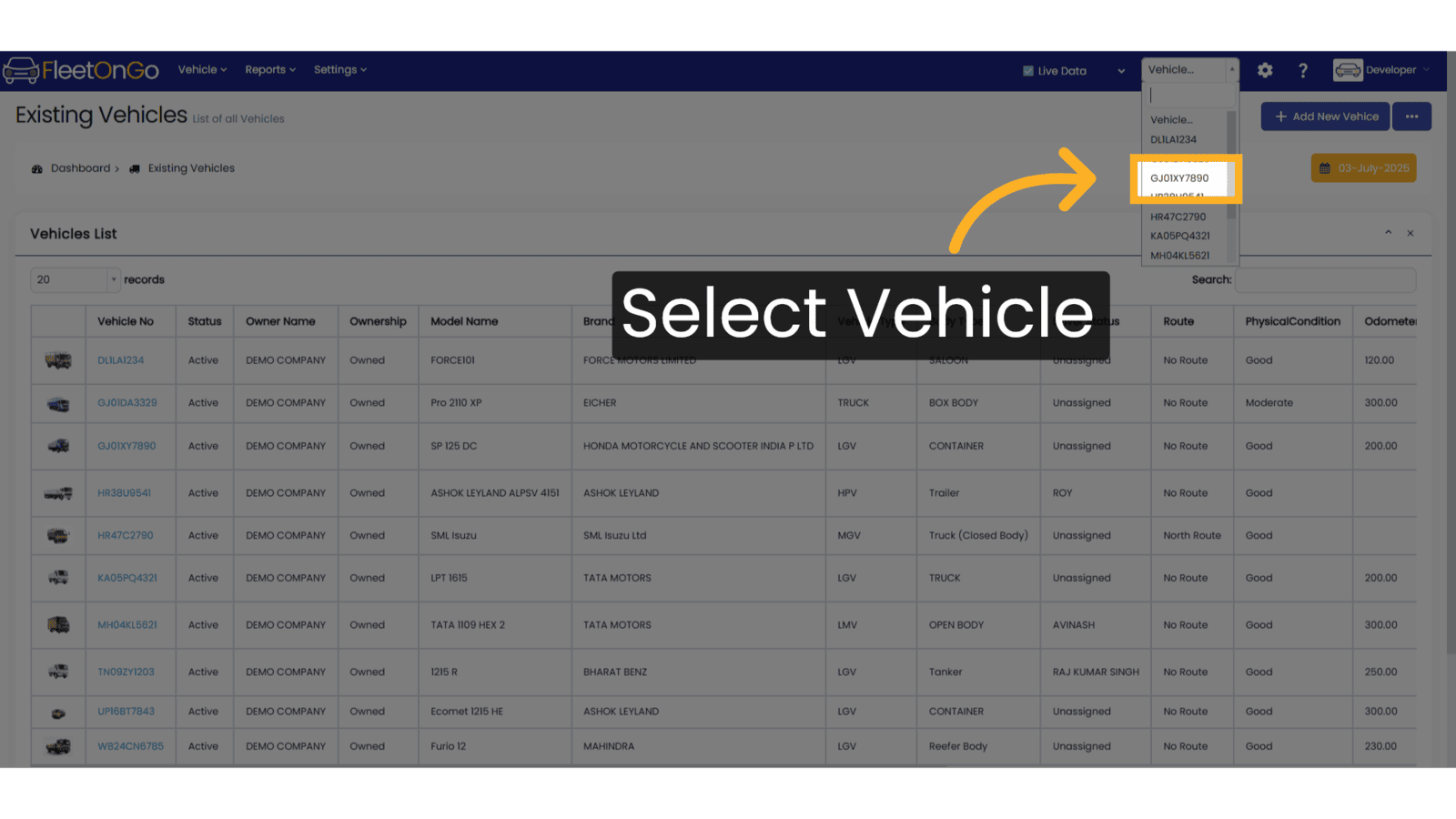 Select Vehicle from DropDown