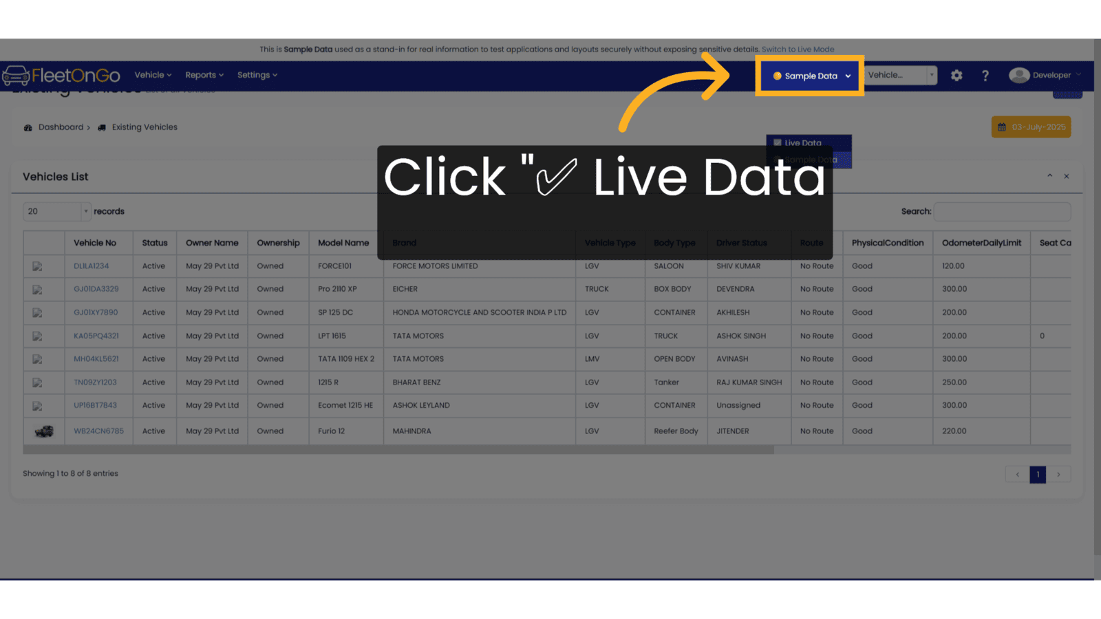 Click to Come back to Live Data
