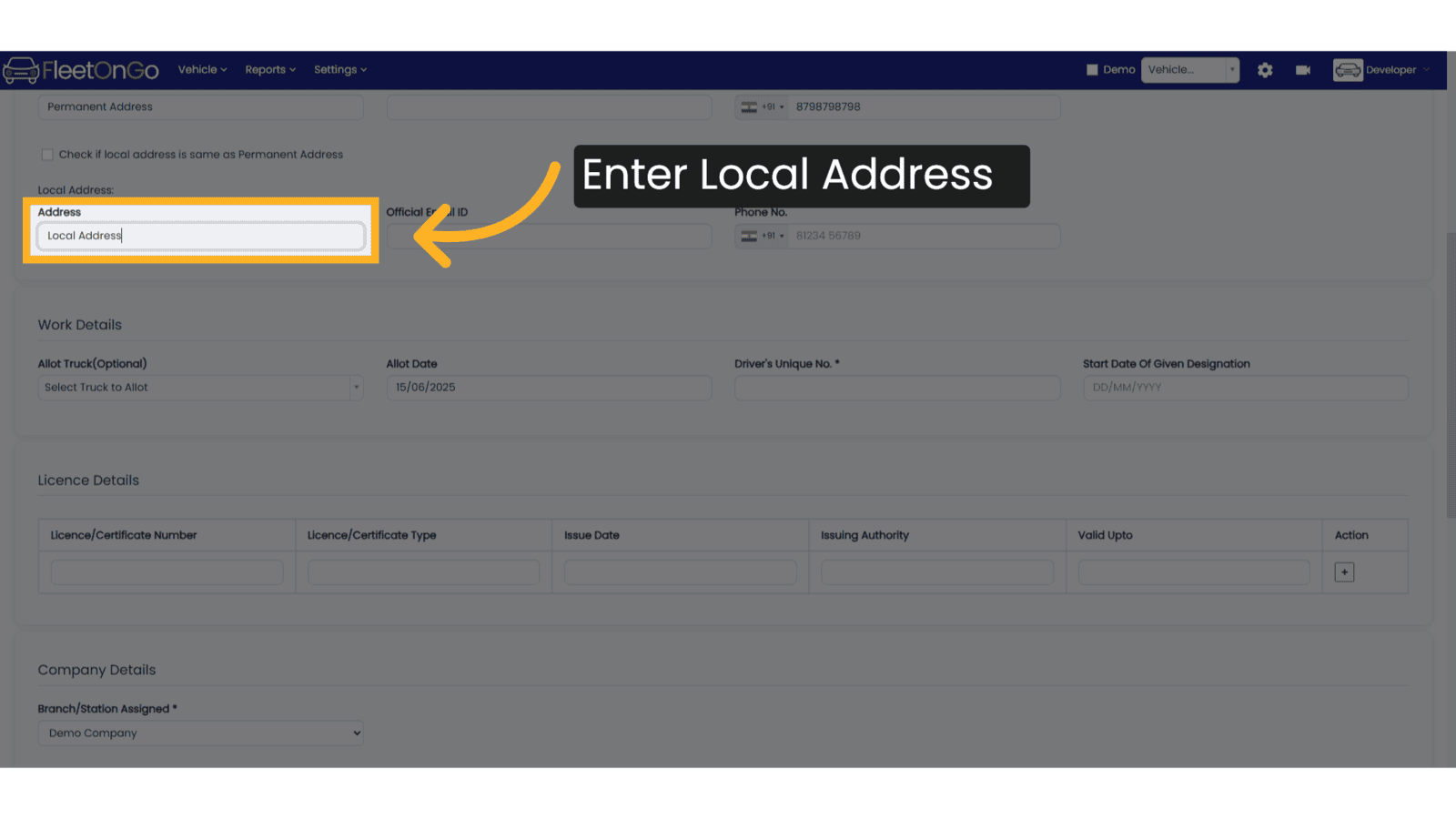Enter Local Address