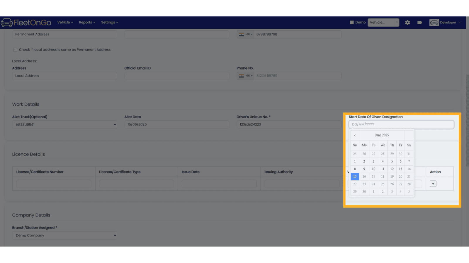 Enter Start Date of Given Designation