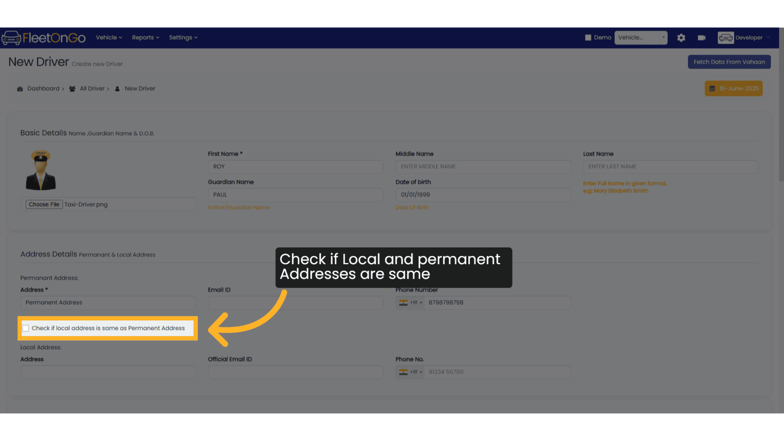 Check here if the Local Address is same as Permanent Address