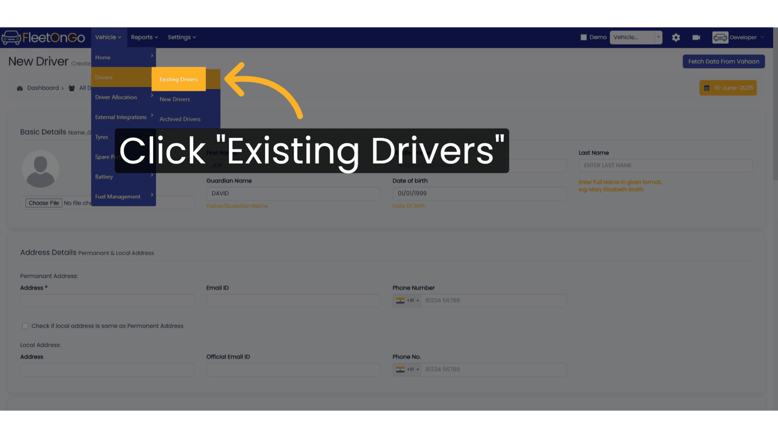 Click 'Existing Drivers'