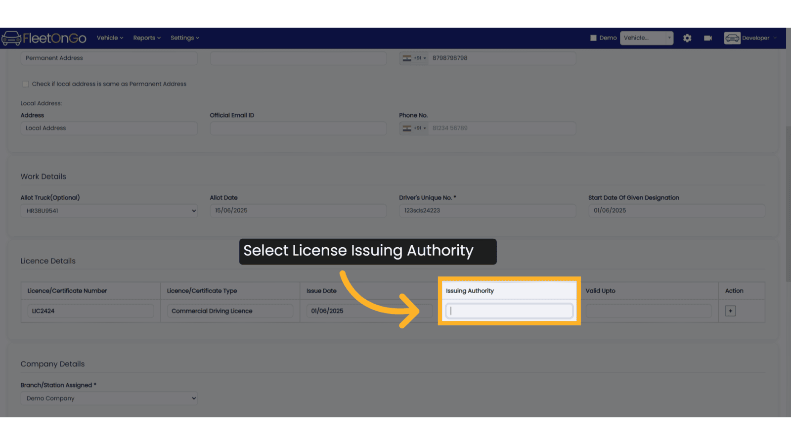 Enter License Issuing Authority