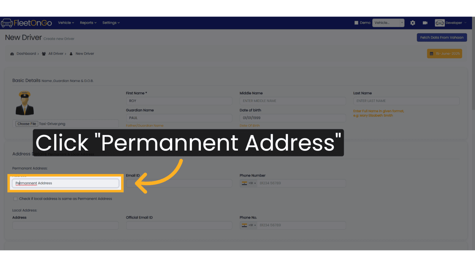 Enter the Permanent Address
