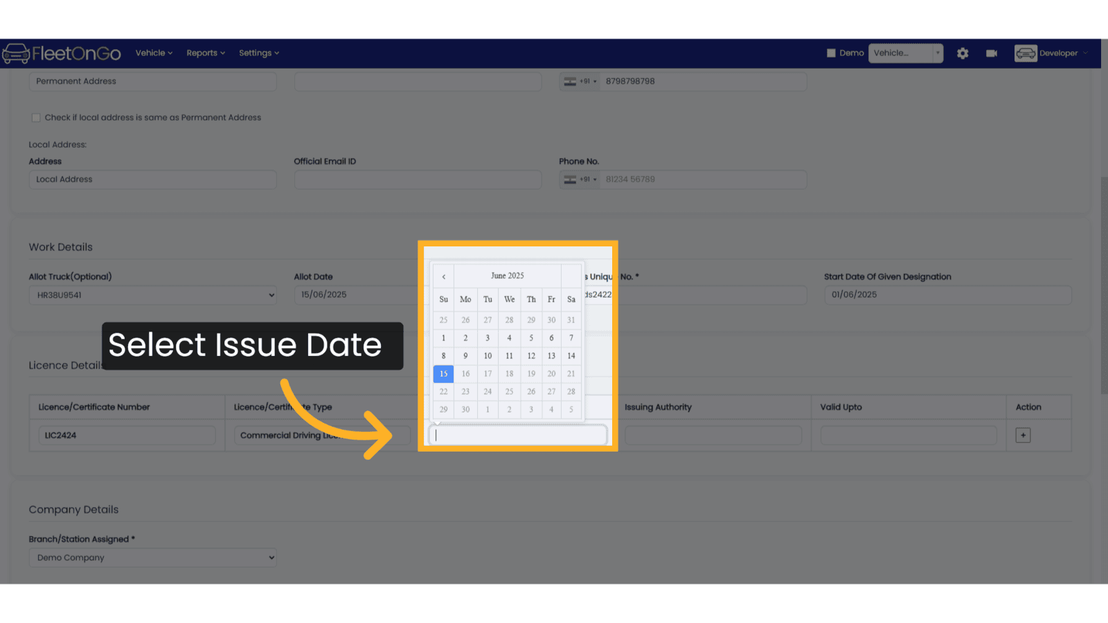 Enter Issue Date