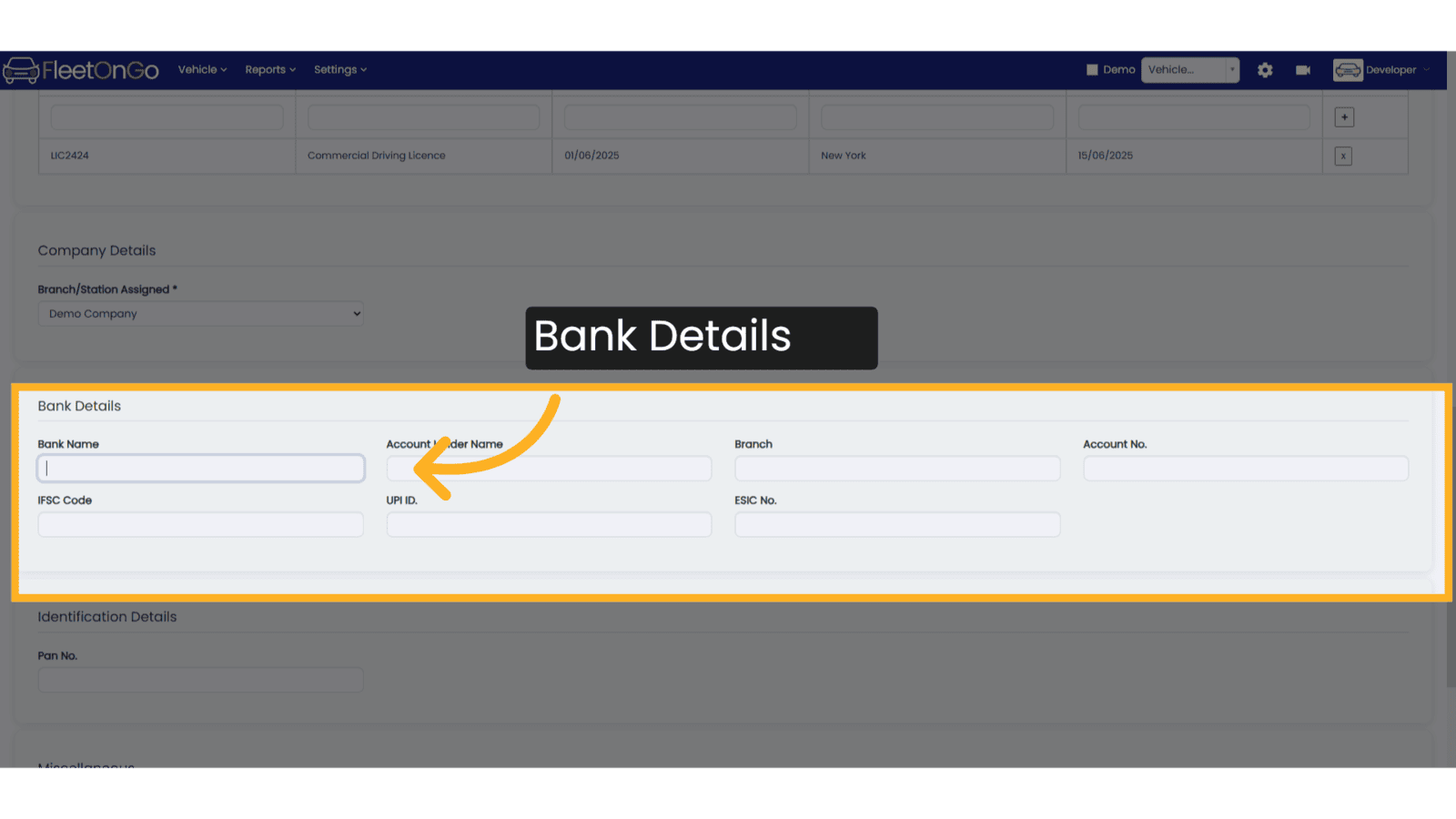 Add Bank Details of Drivers