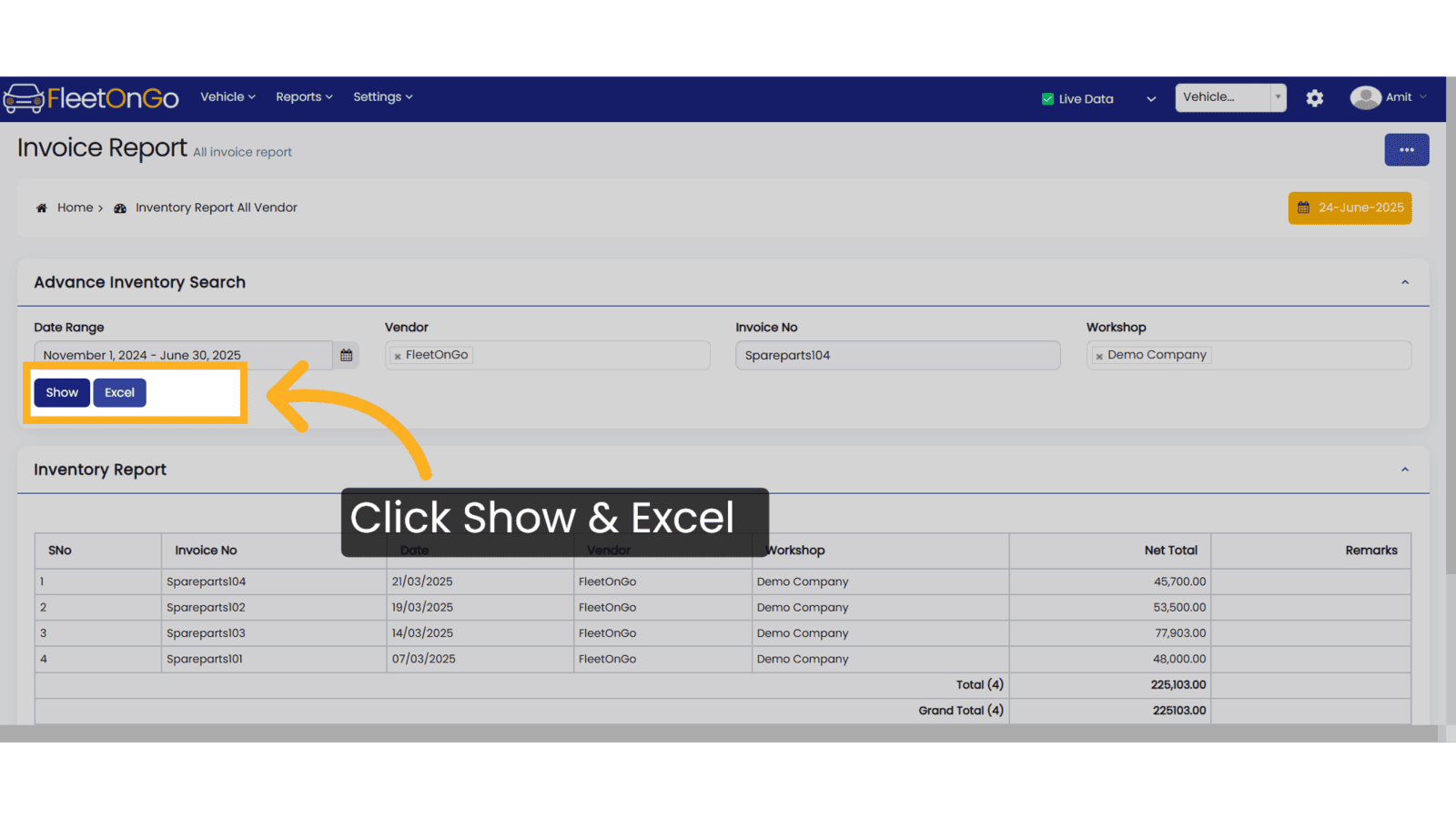 Click Show & excel