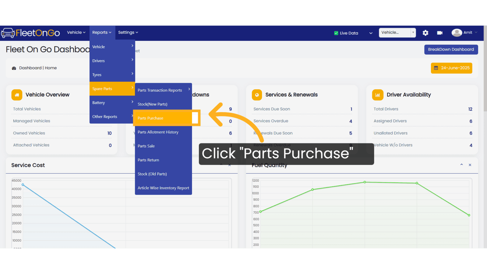 Click 'Parts Purchase'