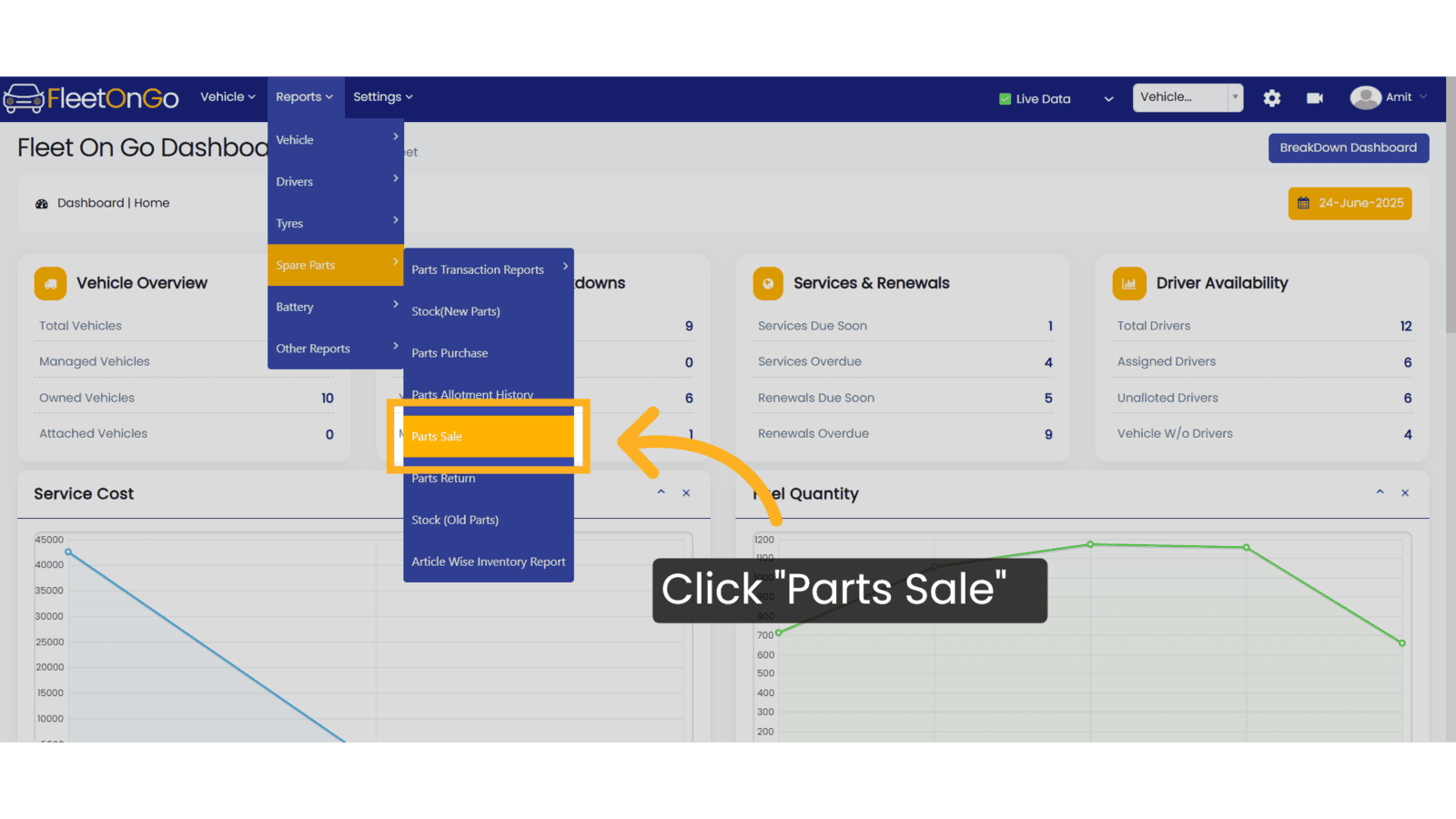 Click 'Parts Sale'