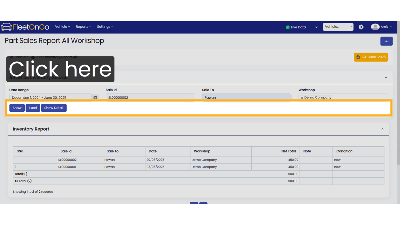 Click Show & Excel & Show Details.
