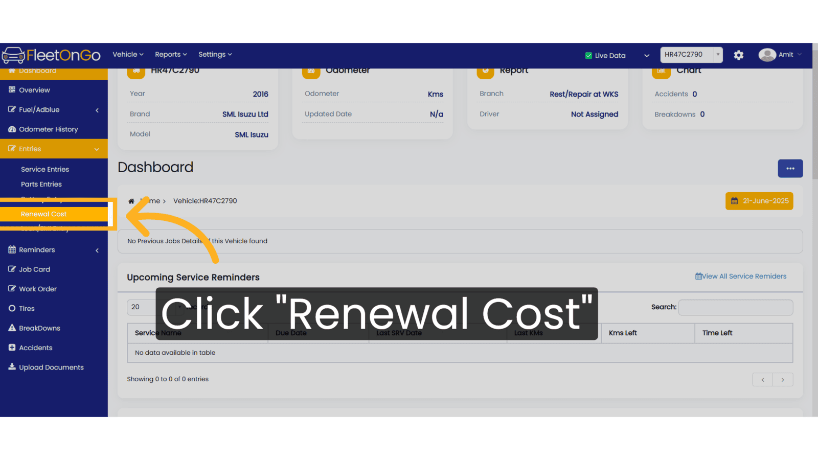 Click 'Renewal Cost'