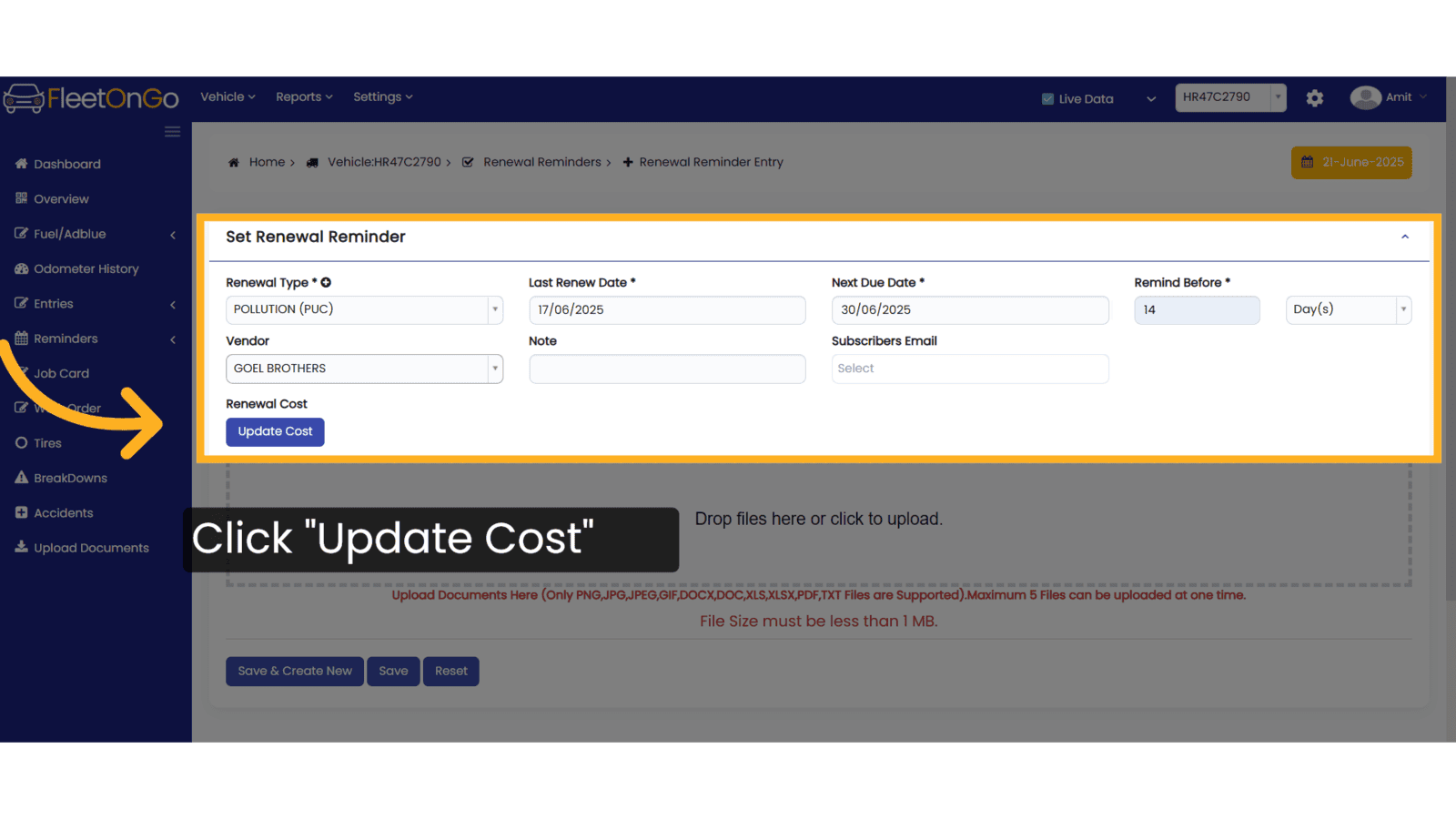 Click 'Update Cost'
