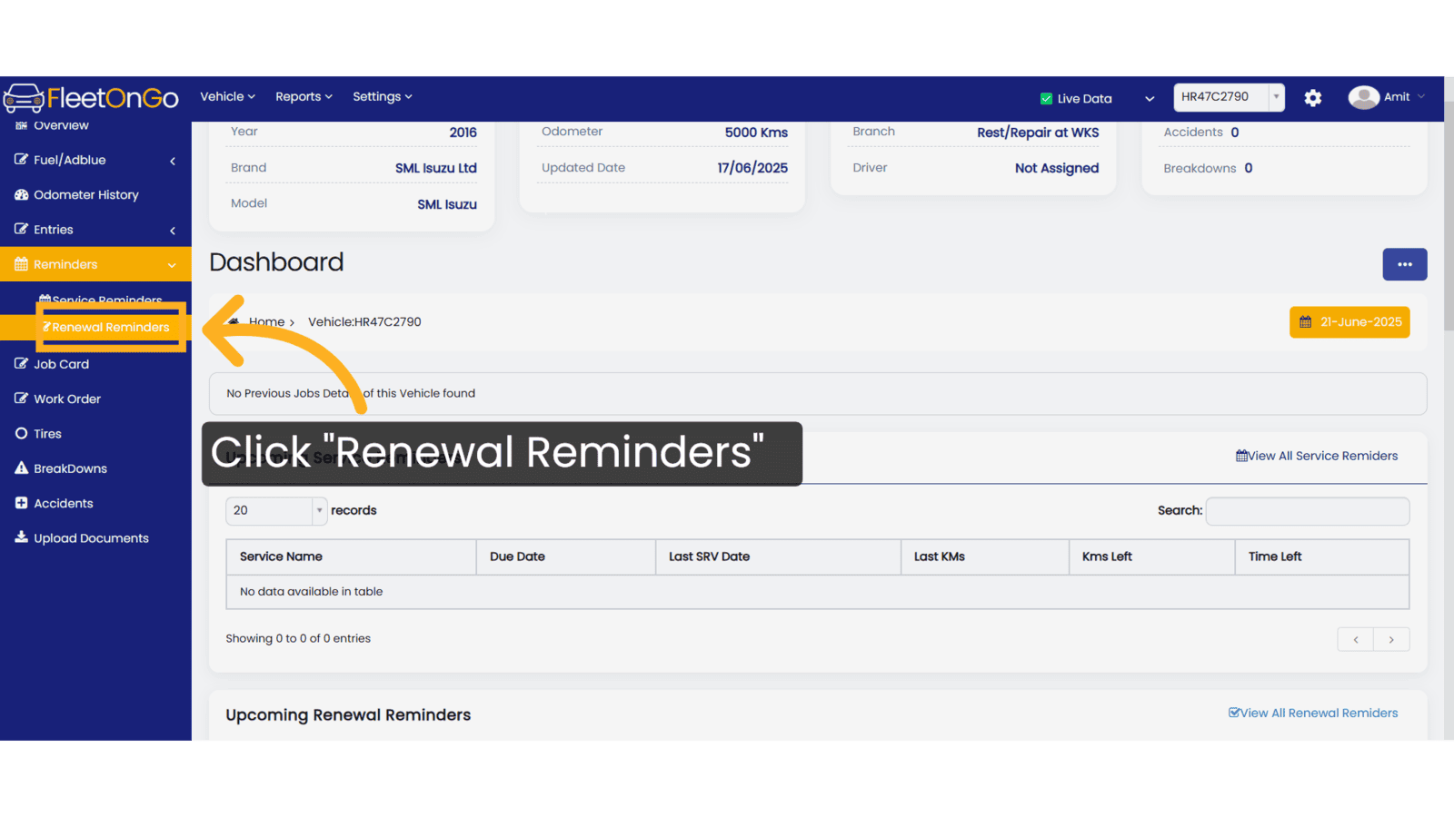 Click 'Renewal Reminders'