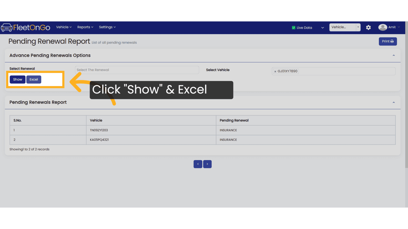 Click 'Show' & Excel