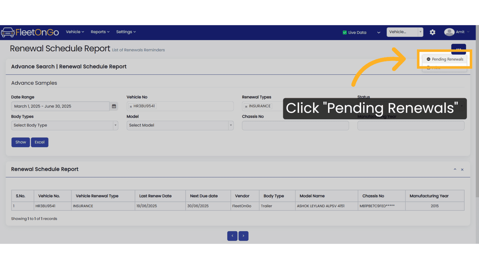 Click 'Pending Renewals'