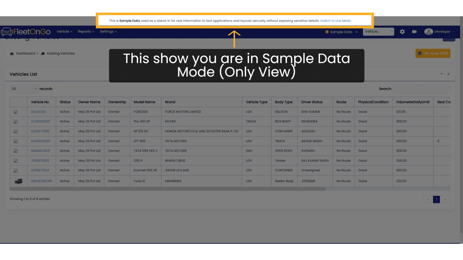 You are in Sample Data Mode