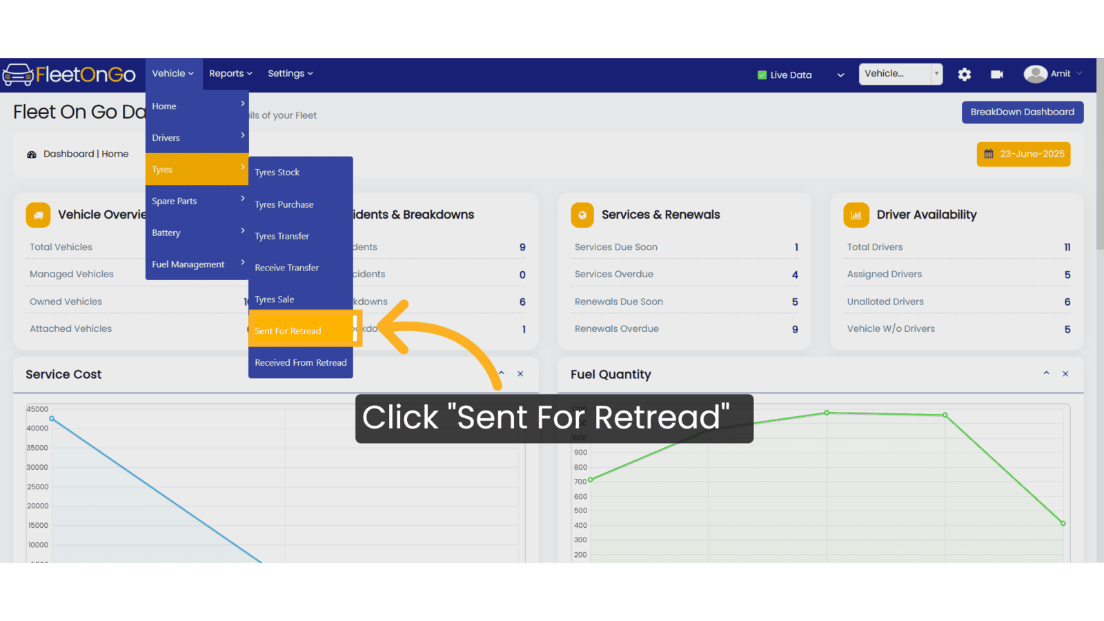 Click 'Sent For Retread'