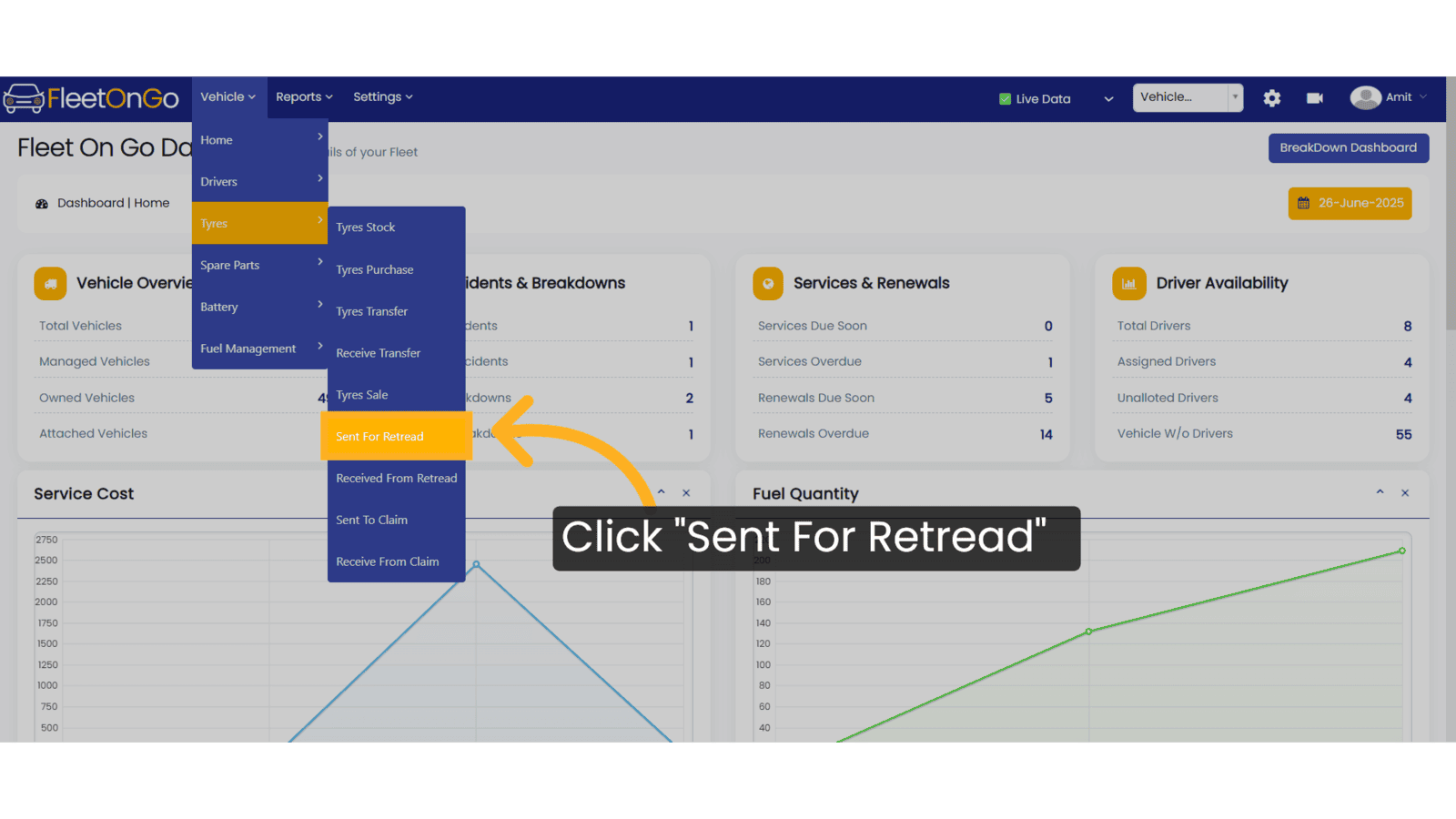 Click 'Sent For Retread'