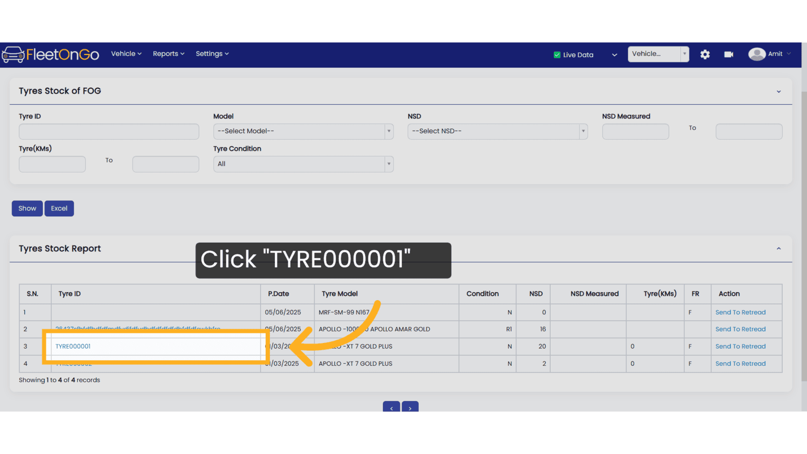 Click 'TYRE000001'