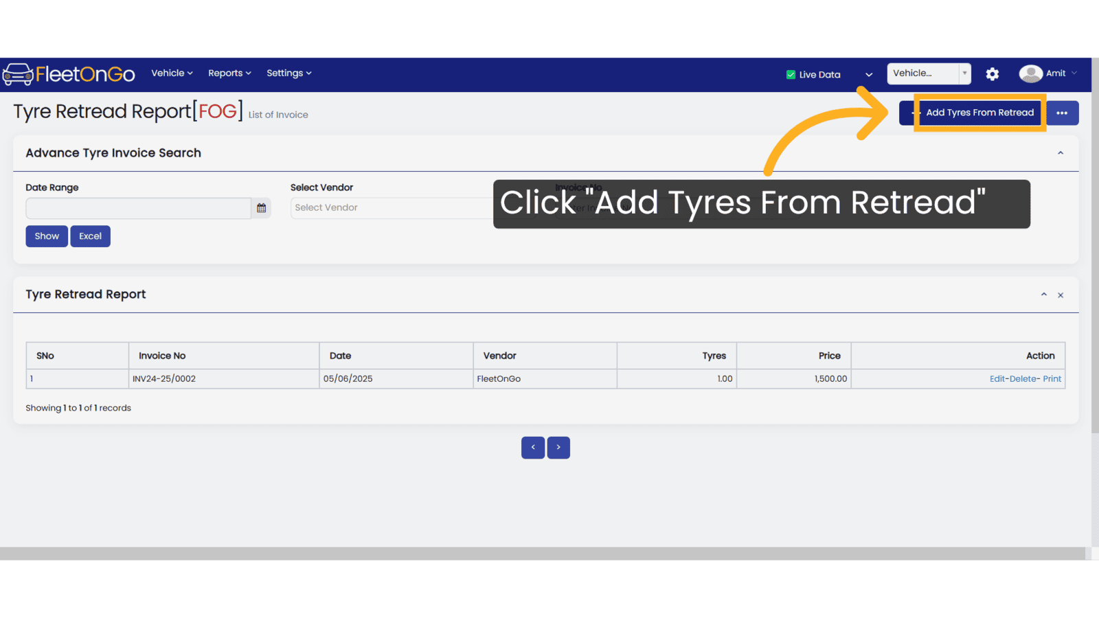 Click 'Add Tyres From Retread'