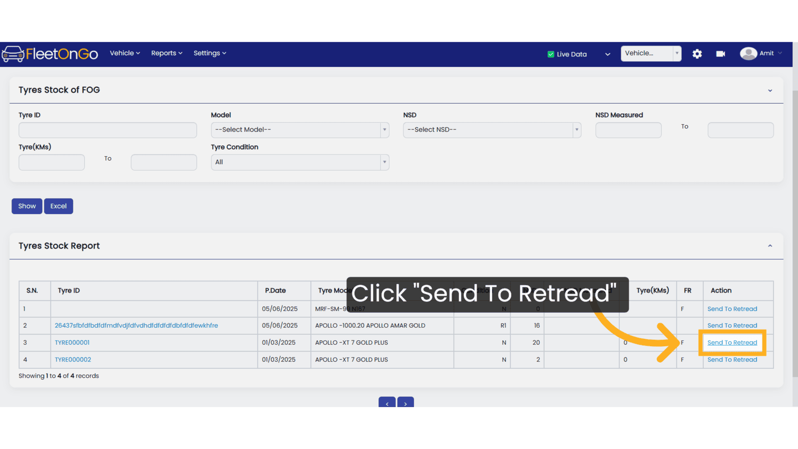 Click 'Send To Retread'