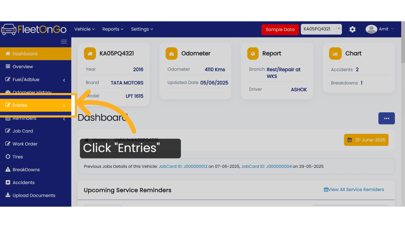 Click 'Entries'