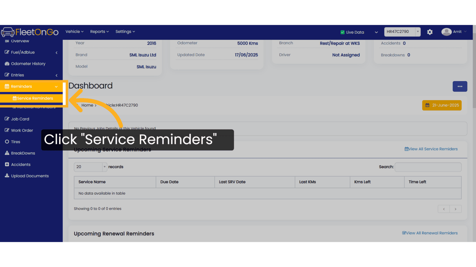 Click 'Service Reminders'