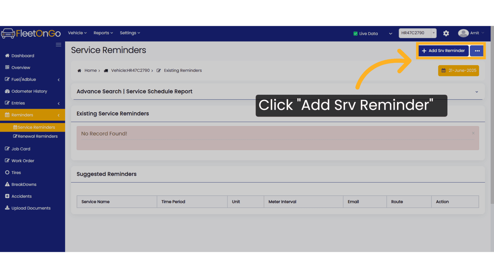 Click 'Add Srv Reminder'