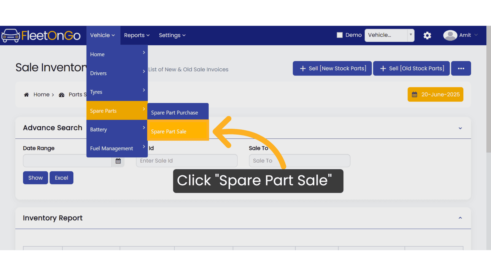 Click 'Spare Part Sale'