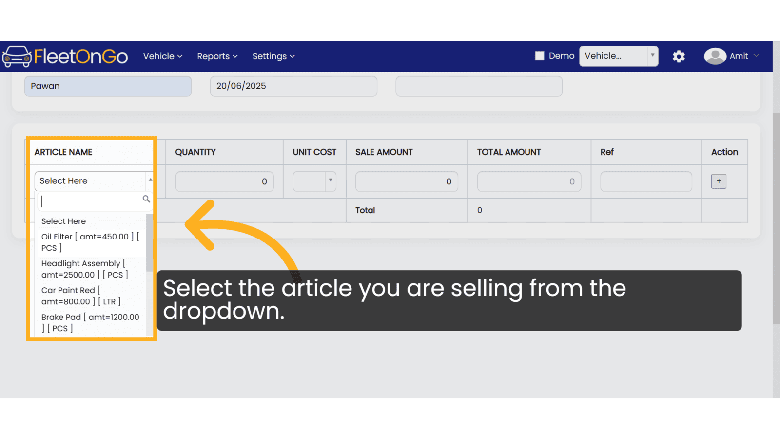 Click article Name
