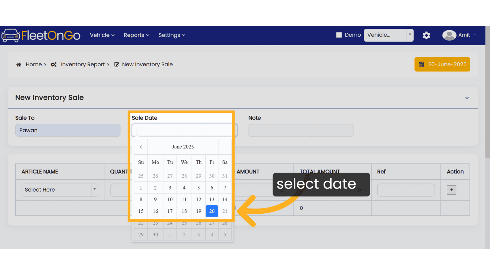 click On sale Date