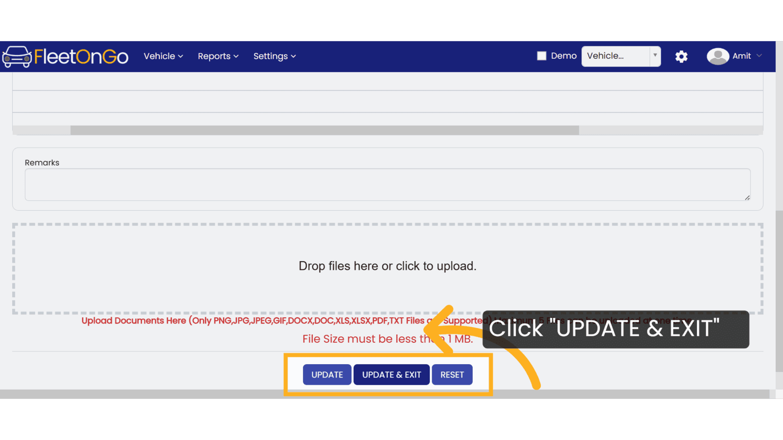 Click 'UPDATE & EXIT'
