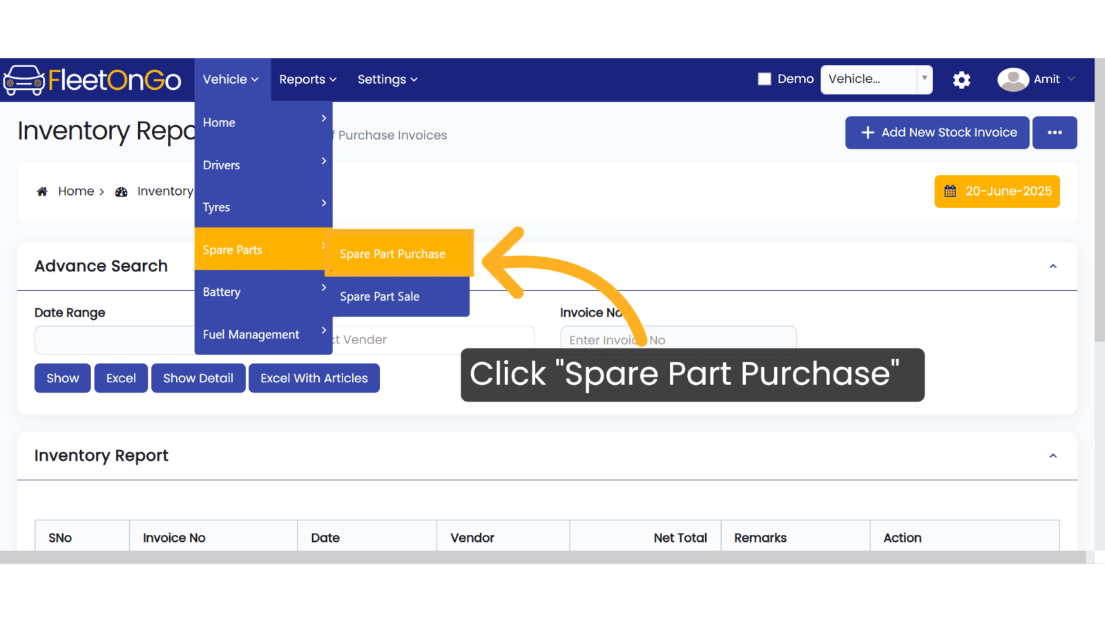 Click 'Spare Part Purchase'