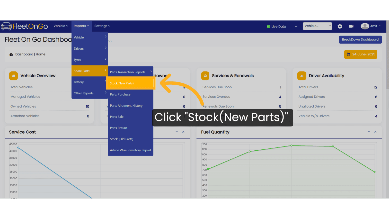 Click 'Stock(New Parts)'